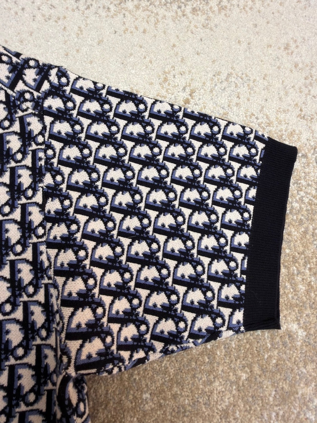 Dior Oblique Polo Shirt "Beige, Blue and Black Cotton Jacquard"