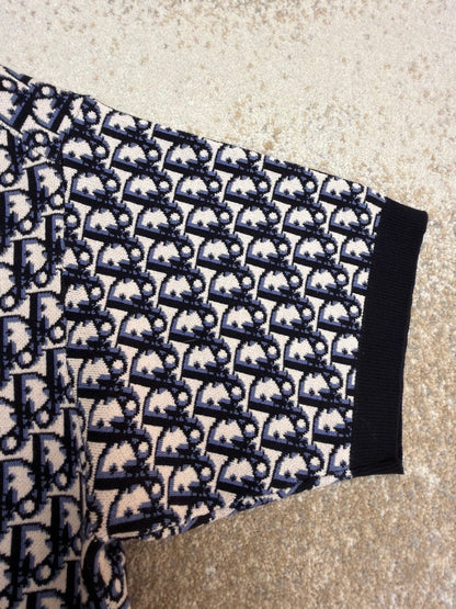 Dior Oblique Polo Shirt "Beige, Blue and Black Cotton Jacquard"