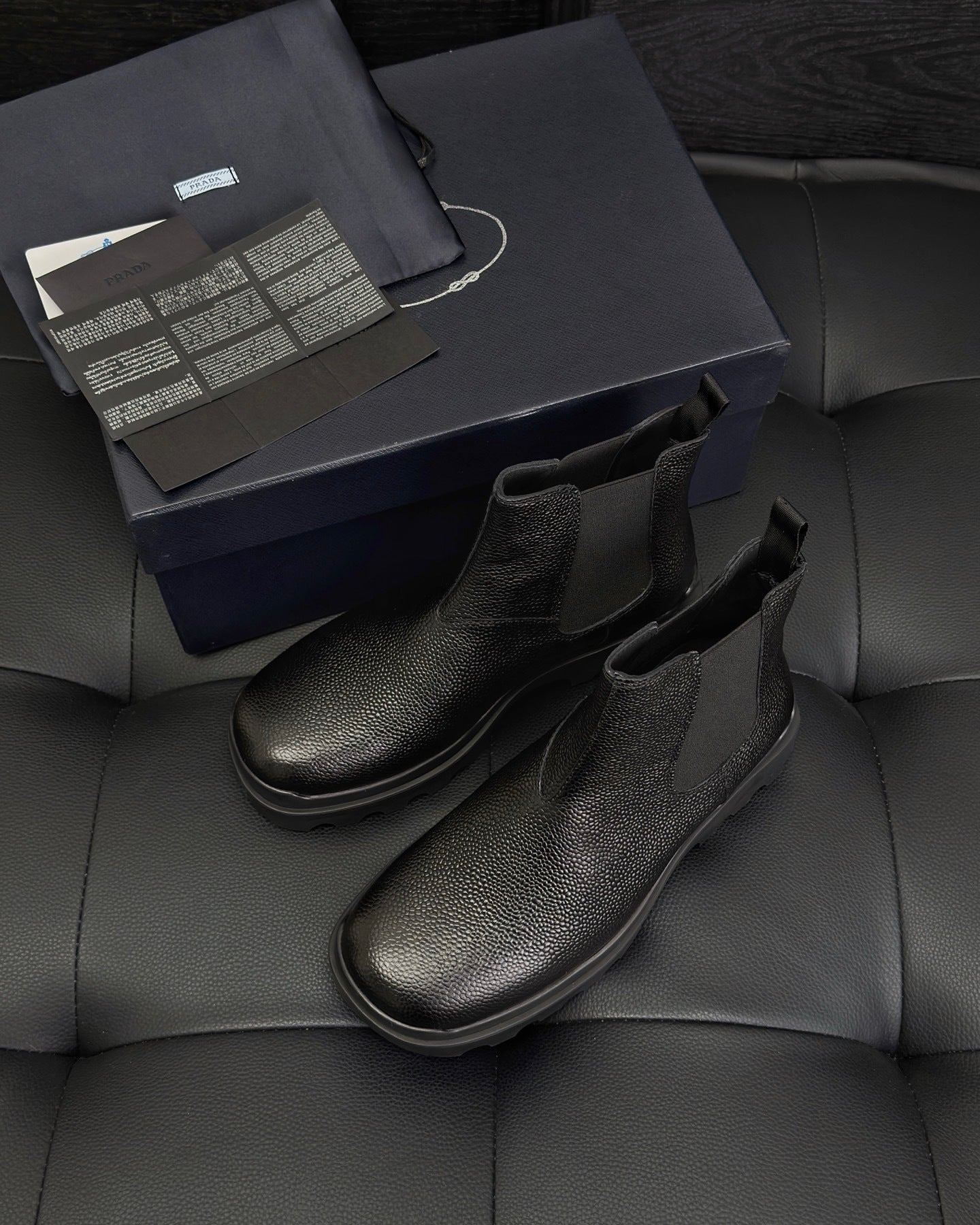 Prada Chelsea Leather Ankle Boots "Black"