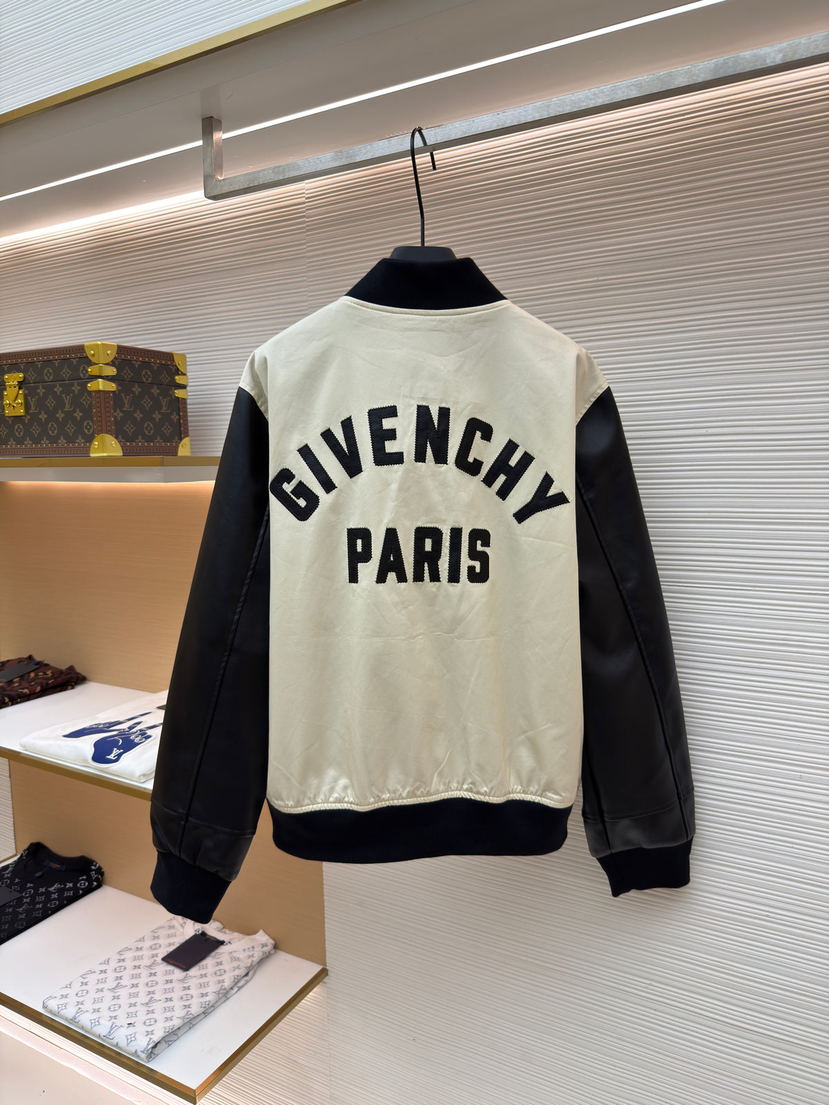 Givenchy Mix Material Blouson with Givenchy Paris Embroidery "Neutral-Black"