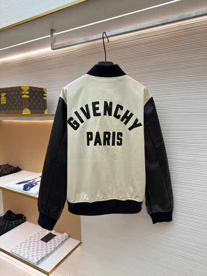 Givenchy Mix Material Blouson with Givenchy Paris Embroidery "Neutral-Black"