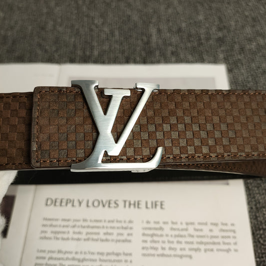 Louis Vuitton Leather Belt "Brown-Silver"