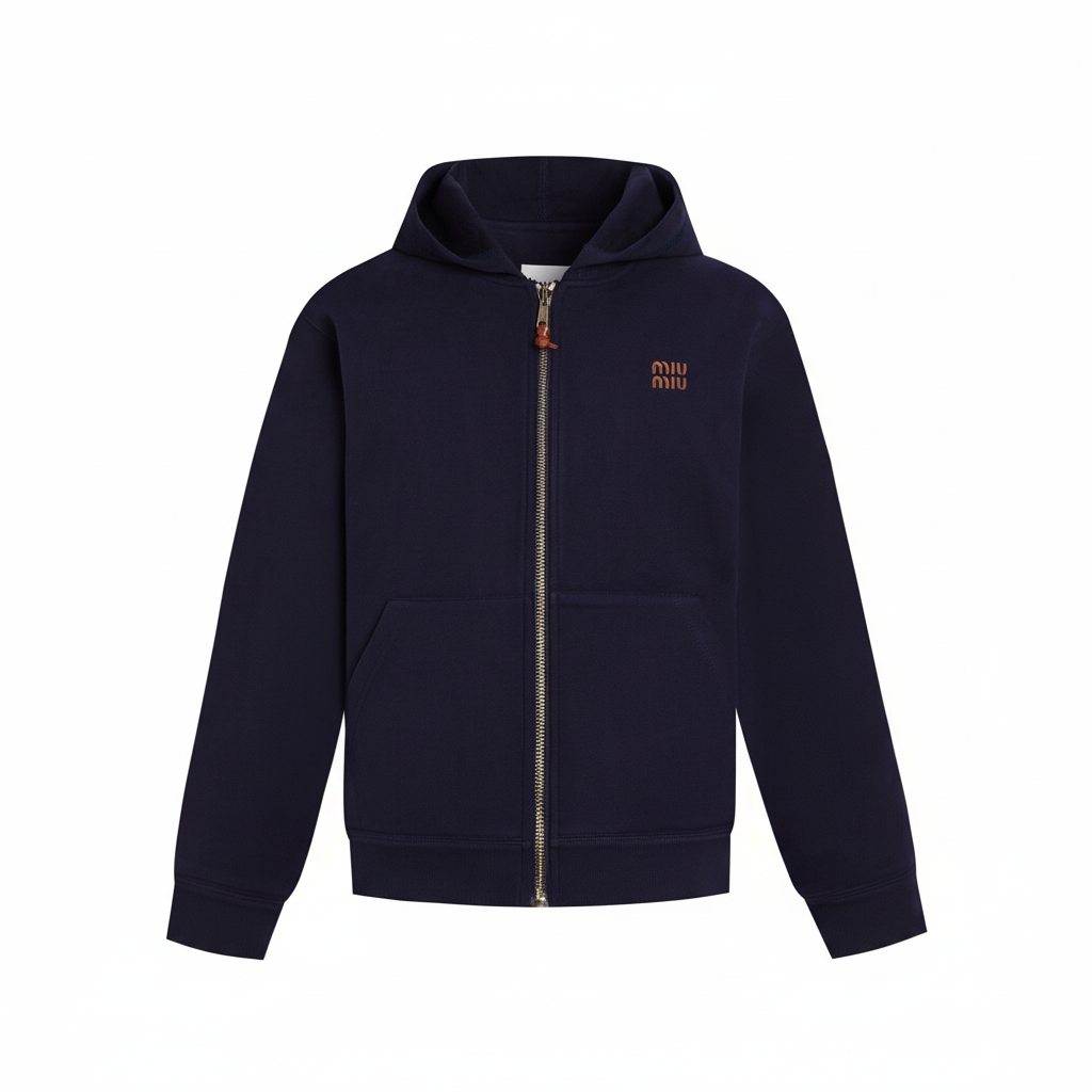 Miu Miu Jersey Zip-up Hoodie "Navy"