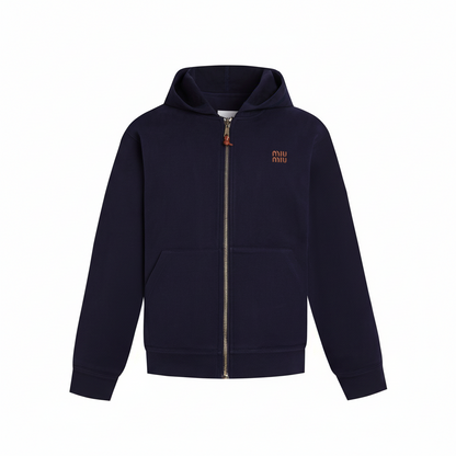 Miu Miu Jersey Zip-up Hoodie "Navy"