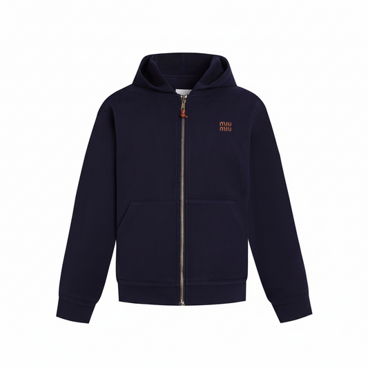 Miu Miu Jersey Zip-up Hoodie "Navy"