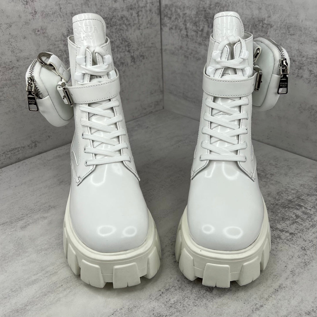 Prada Monolith Leather Boots "White"
