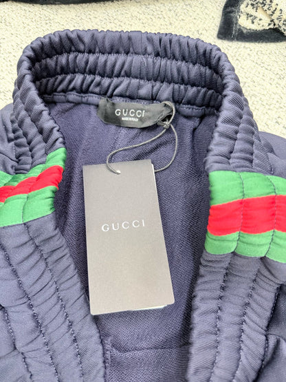 Gucci Silk Cotton Sportswear Pants with Web "Dark Blue"