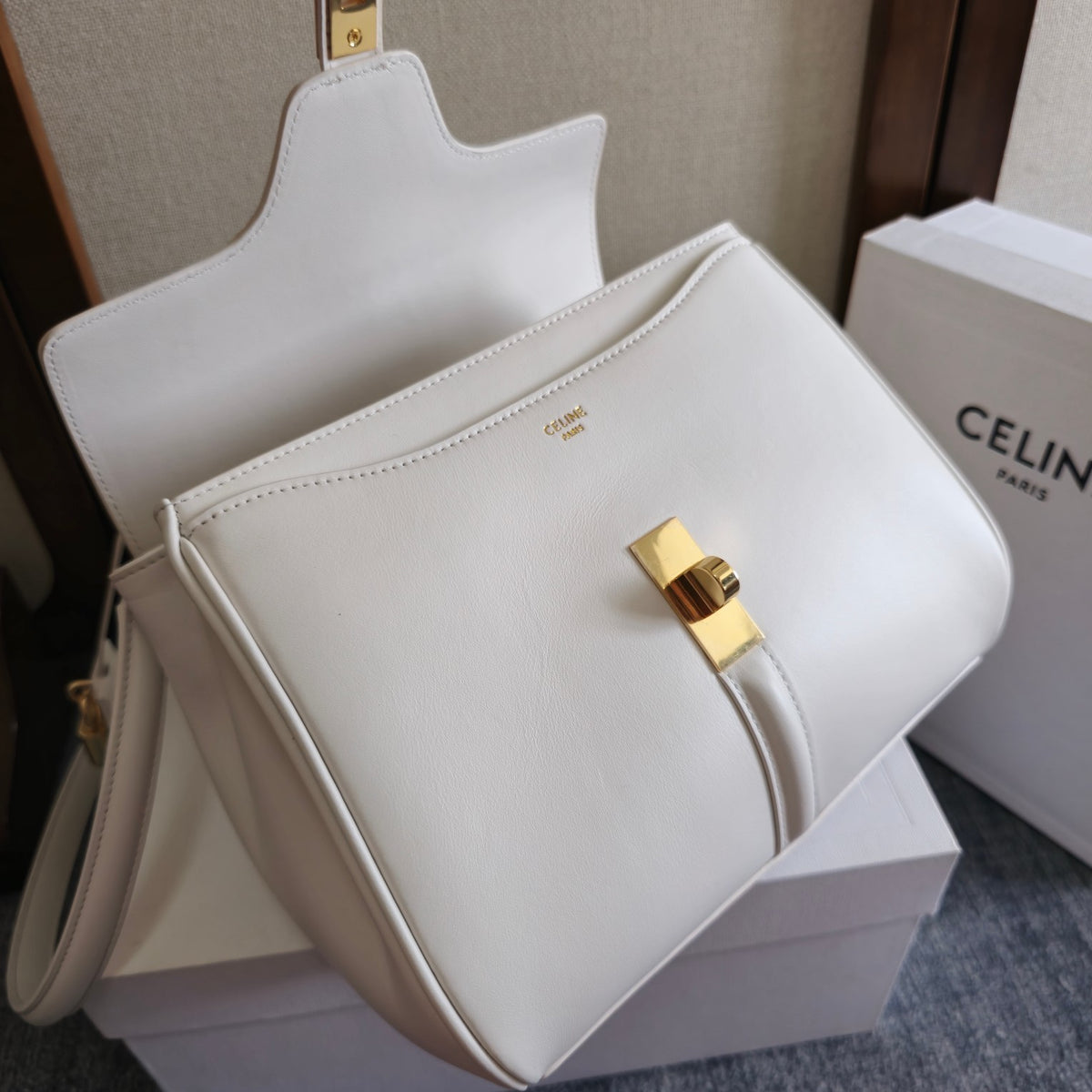 Celine Small 16 Bag in Natural Calfskin "White"