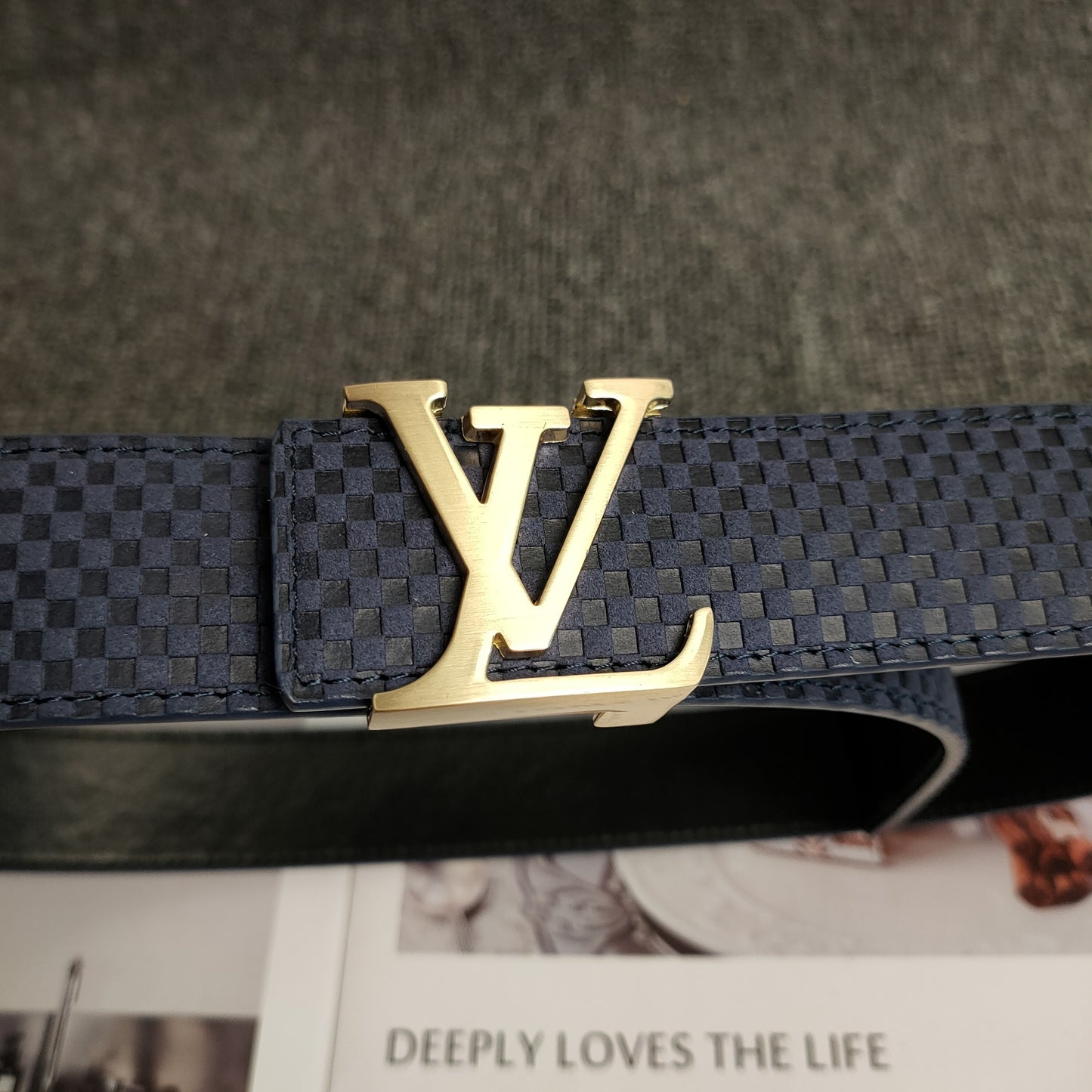 Louis Vuitton Leather Belt "Navy Blue-Gold"