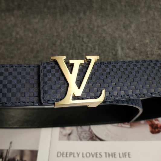 Louis Vuitton Leather Belt "Navy Blue-Gold"