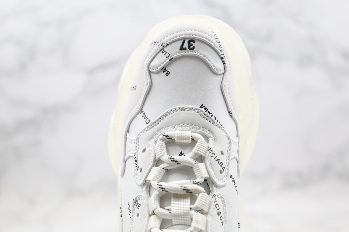 Balenciaga Triple S "White-All Over Logo-Clear Sole"