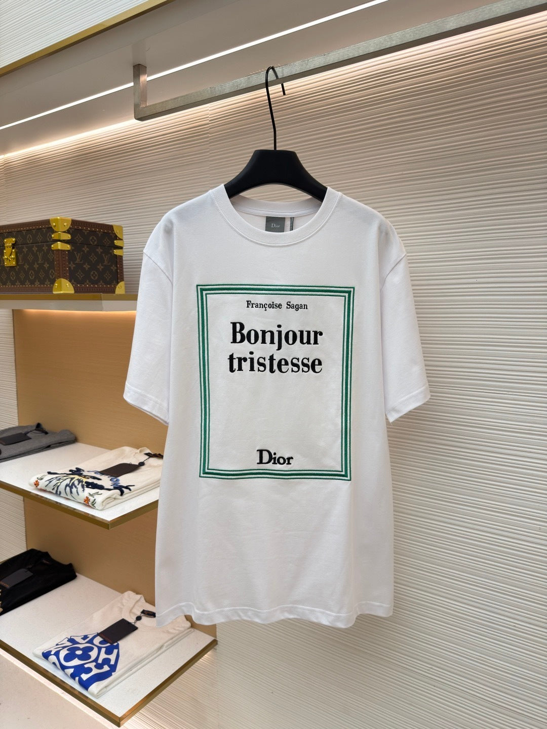 Dior T-Shirt with Book Cover Embroidery "White and Green Cotton Jersey"