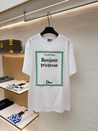 Dior T-Shirt with Book Cover Embroidery "White and Green Cotton Jersey"