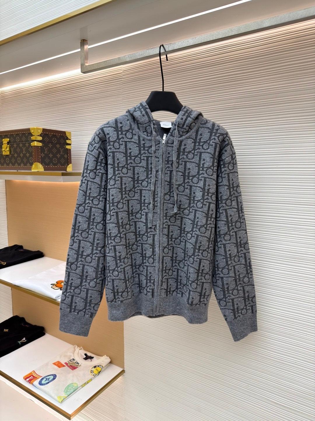 Dior Hooded Zip-up Cardigan "Gray Dior Oblique Wool Blend Jacquard"