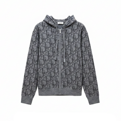 Dior Hooded Zip-up Cardigan "Gray Dior Oblique Wool Blend Jacquard"