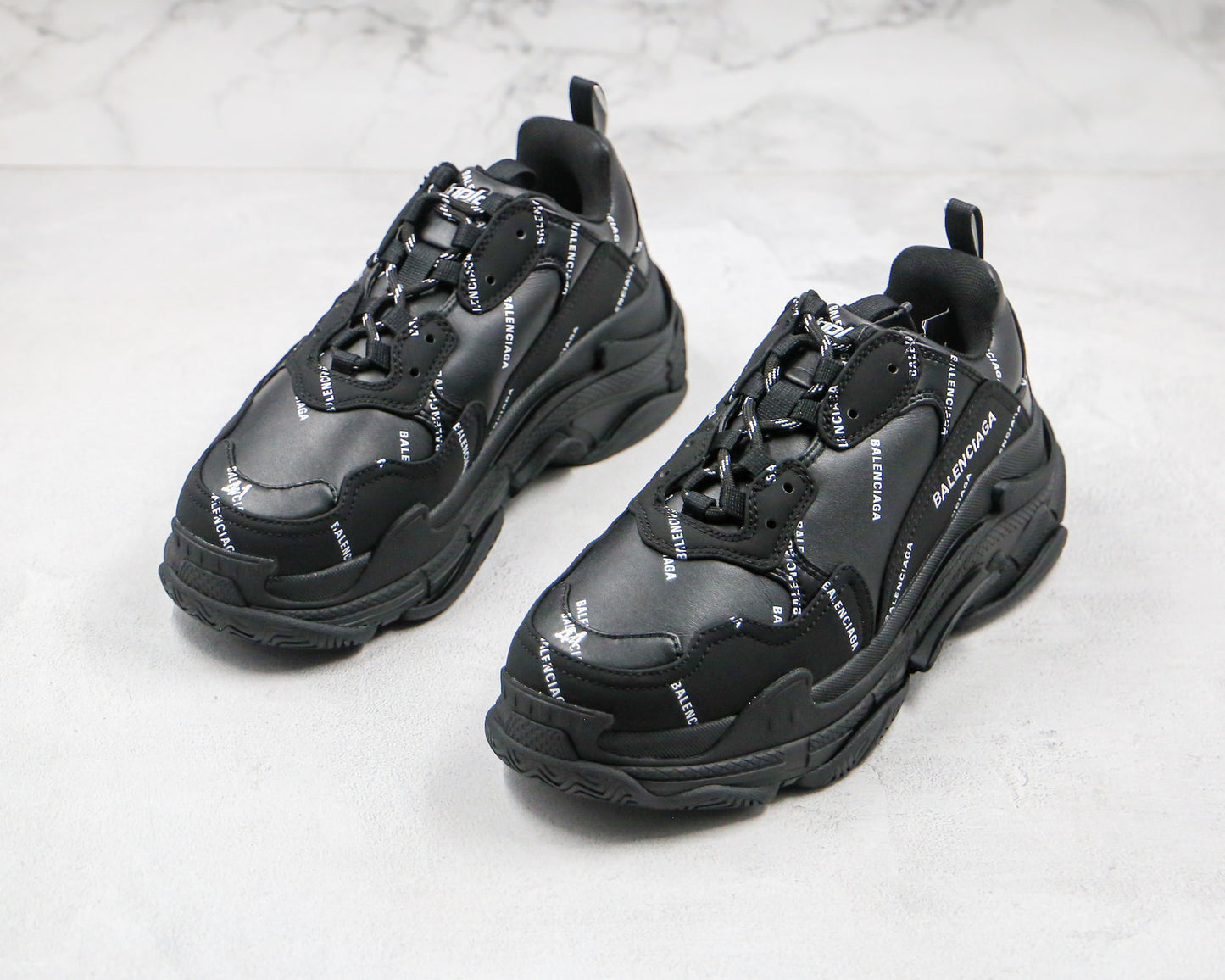 Balenciaga Triple S "Black-White All Over Logo"