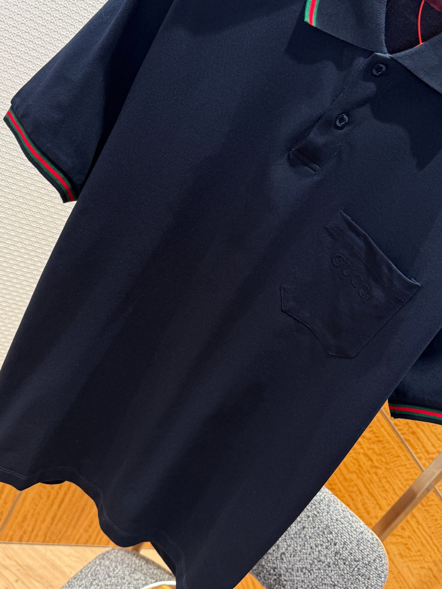 Gucci Embroidered Stretch Cotton Polo T-Shirt "Dark Blue"