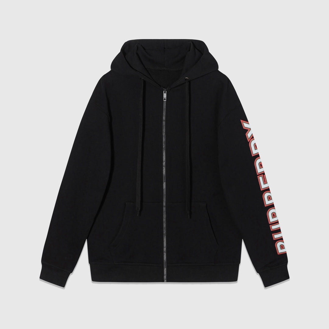 Burberry Logo Print Zip-Up Hoodie "Black"