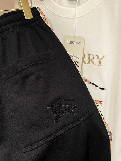 Burberry Check Trim Cotton Jogging Pants "Black"