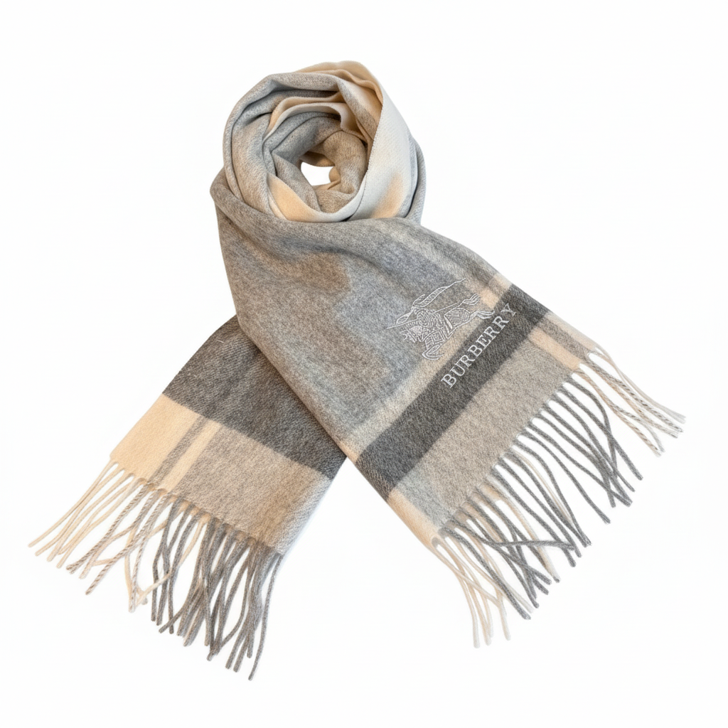 Burberry Cashmere Scarf "Grey-White"