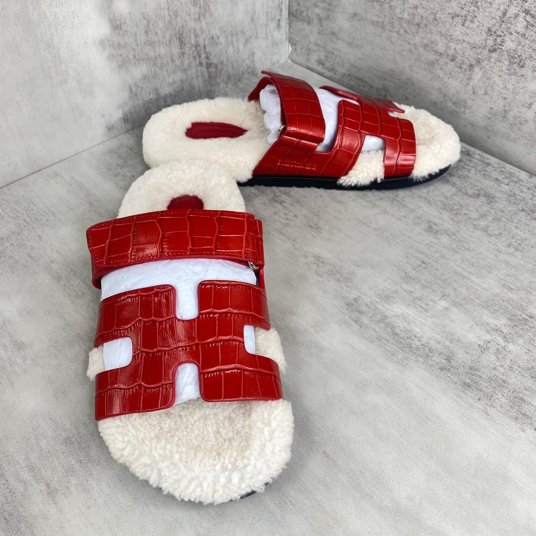Hermes Chypre Sandals "Red Crocodile Pattern "