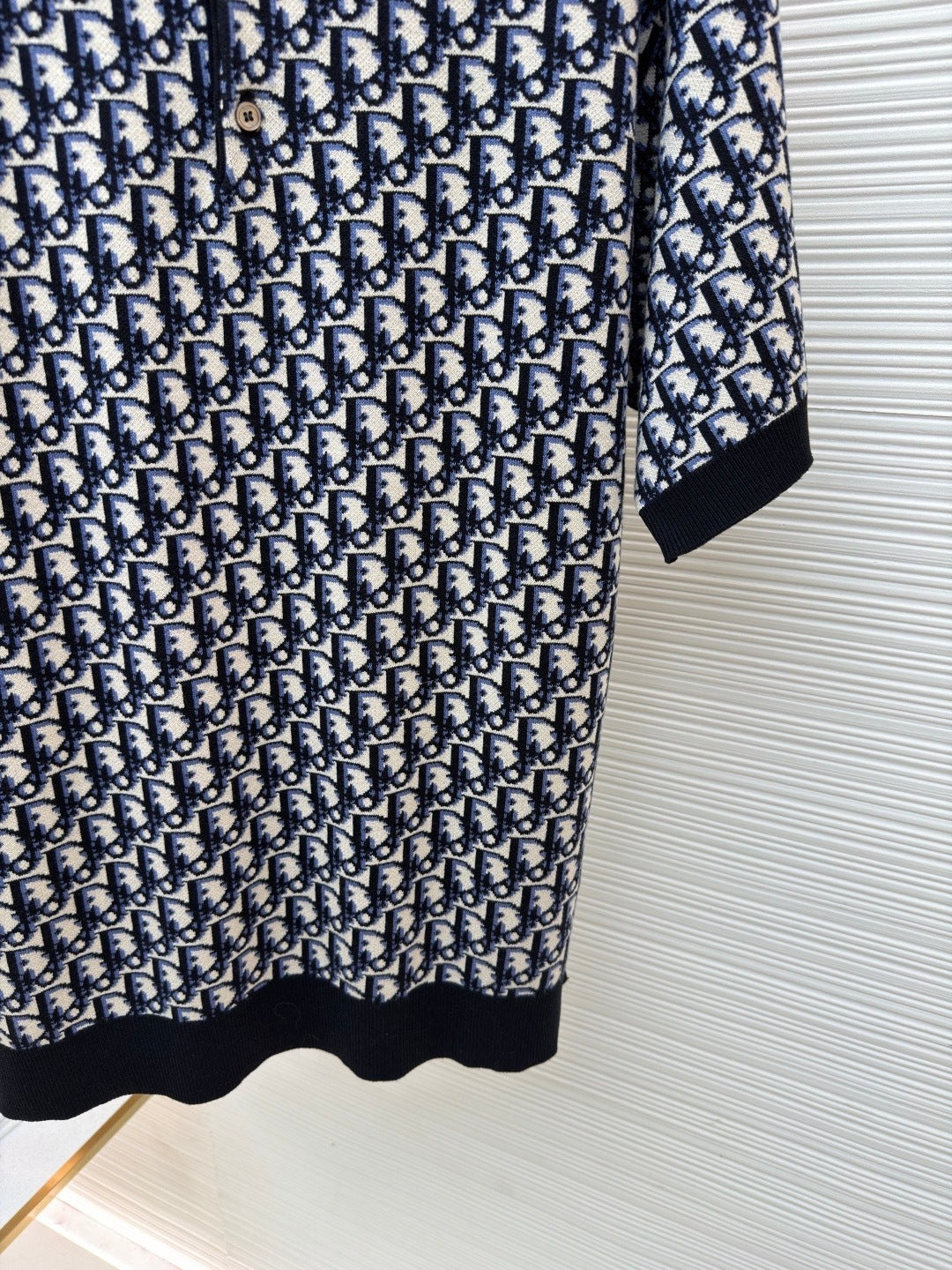 Dior Oblique Polo Shirt "Beige, Blue and Black Cotton Jacquard"