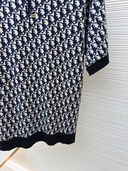 Dior Oblique Polo Shirt "Beige, Blue and Black Cotton Jacquard"
