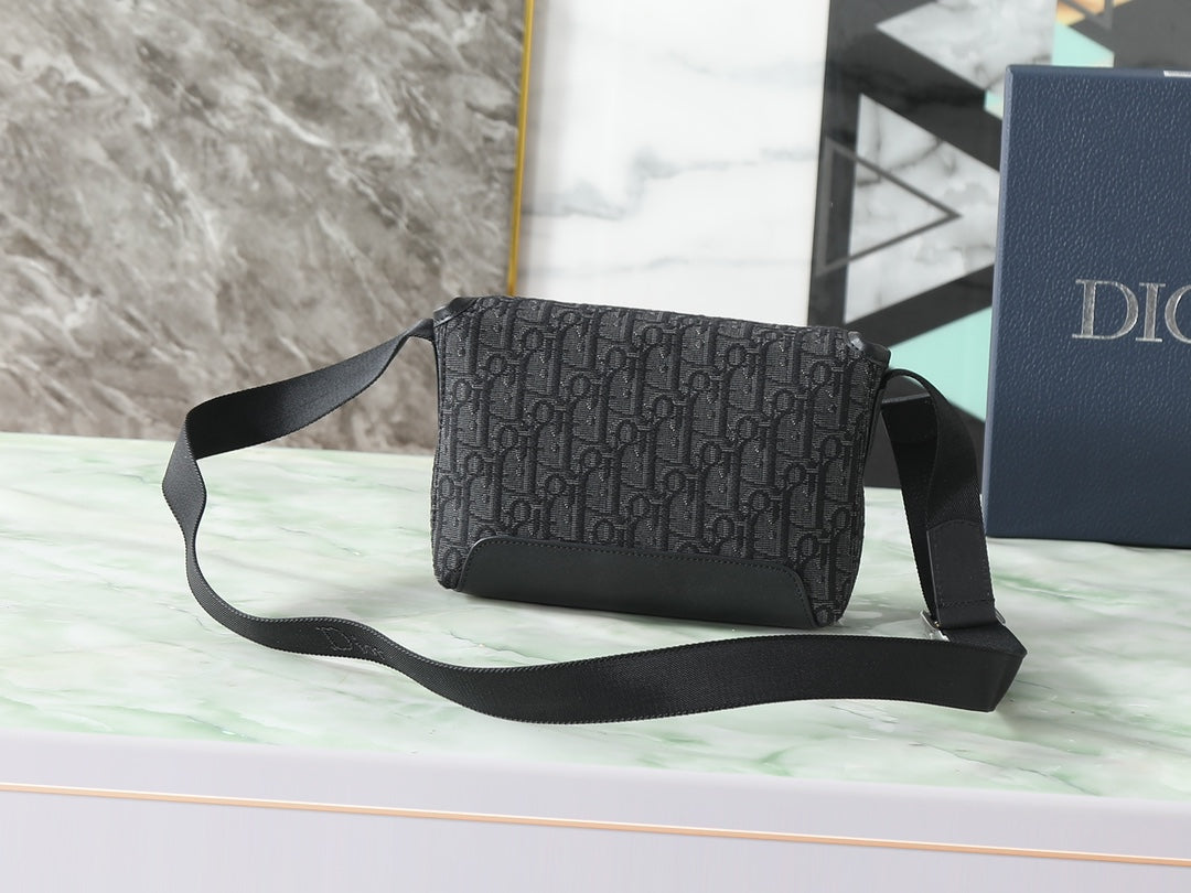 Dior Jett Mini Messenger Bag with Flap "Dior Oblique in Black Jacquard"