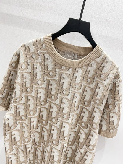 Dior Oblique T-Shirt "Beige Cotton-Wool-Silk Jacquard"
