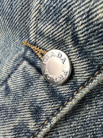 Prada Leather-Trimmed Denim Jacket