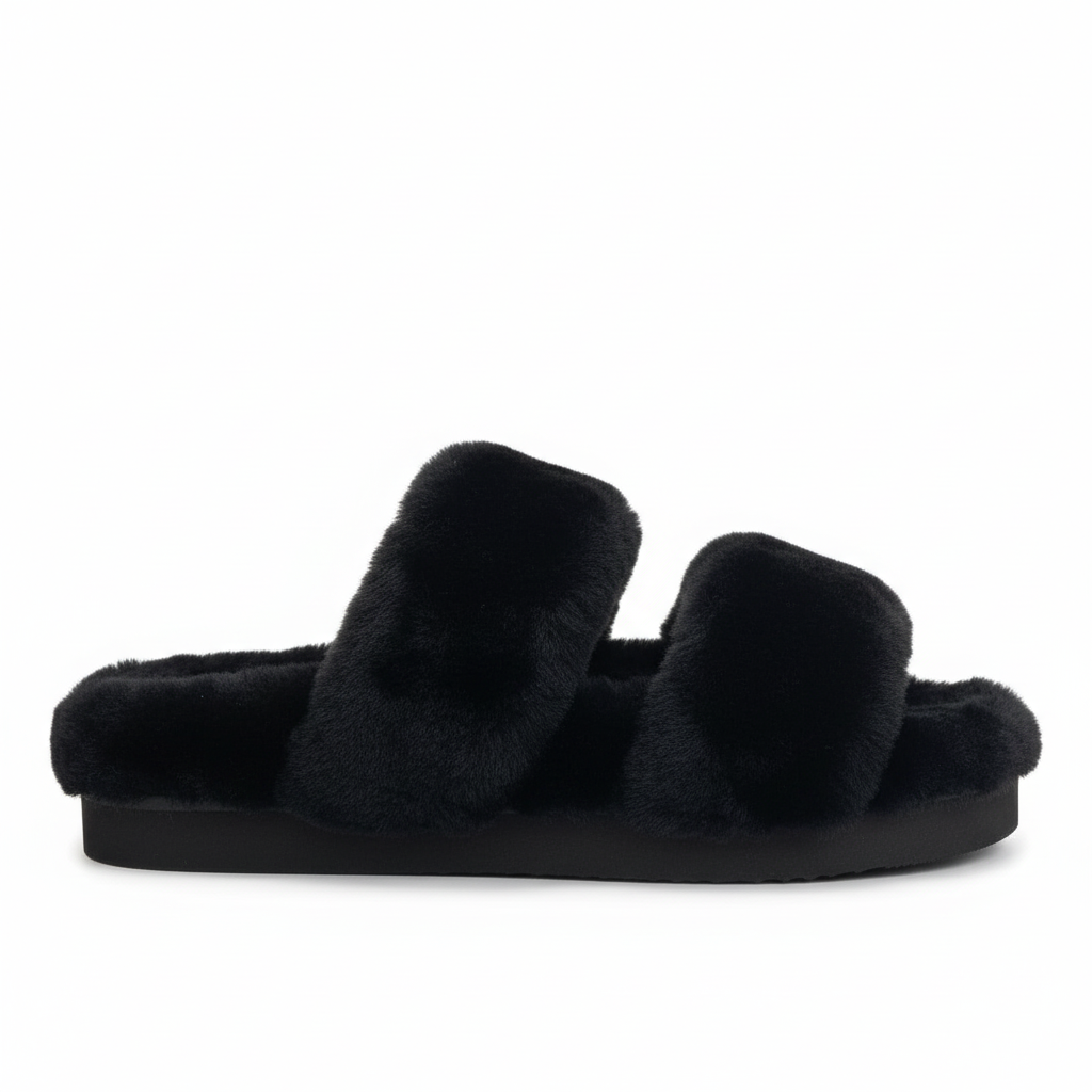Louis Vuitton Sunset Comfort Nude Shearling Flat Mules "Black"