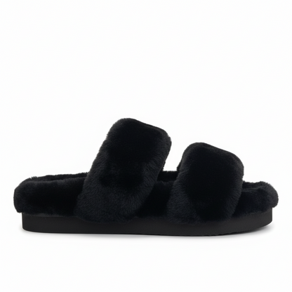 Louis Vuitton Sunset Comfort Nude Shearling Flat Mules "Black"