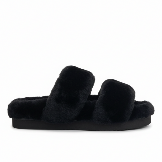 Louis Vuitton Sunset Comfort Nude Shearling Flat Mules "Black"