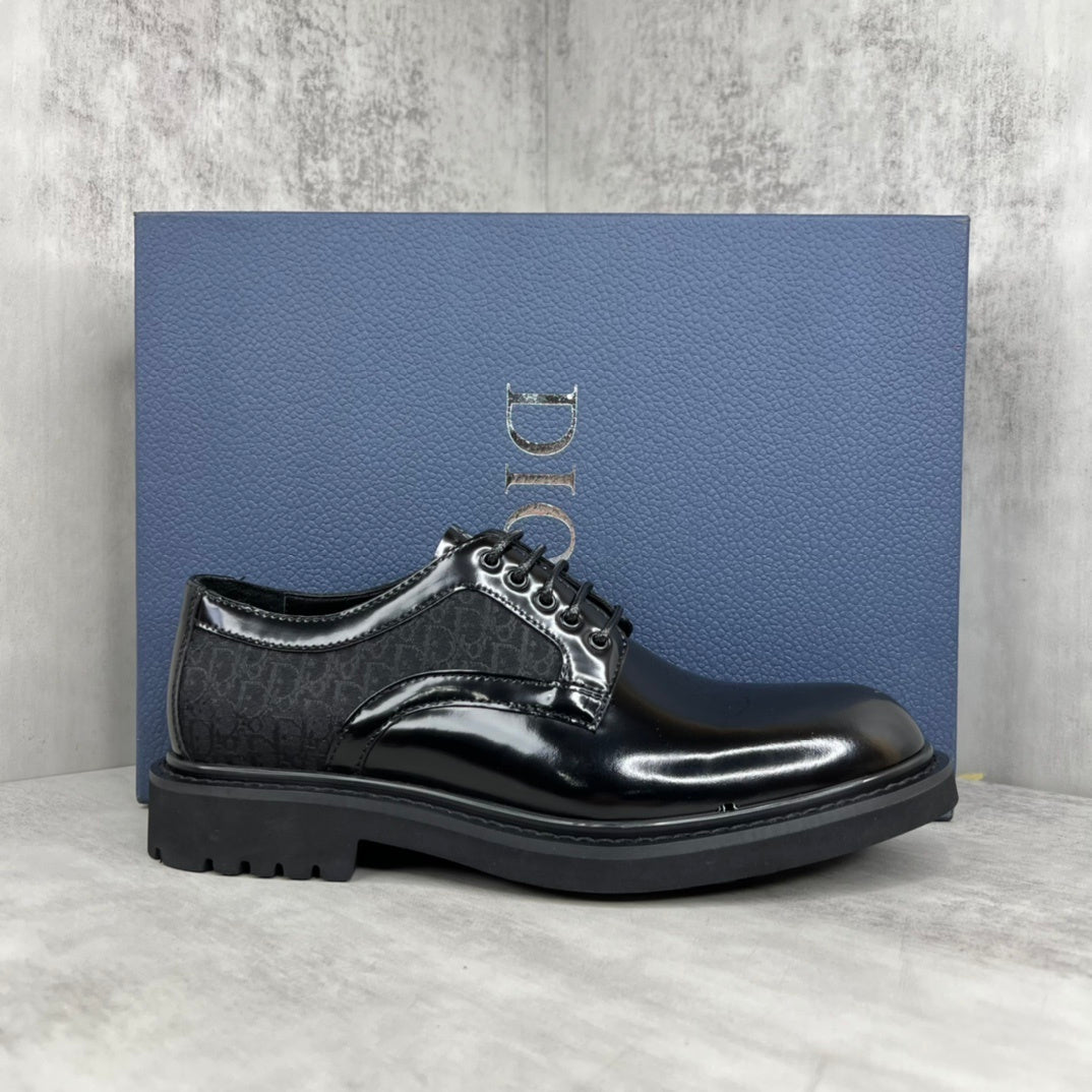 Dior Leather Derby Shoes "Black Motif"