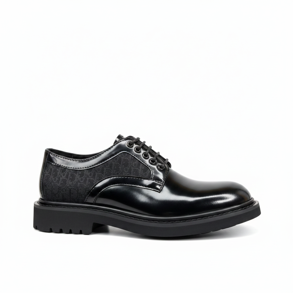 Dior Leather Derby Shoes "Black Motif"