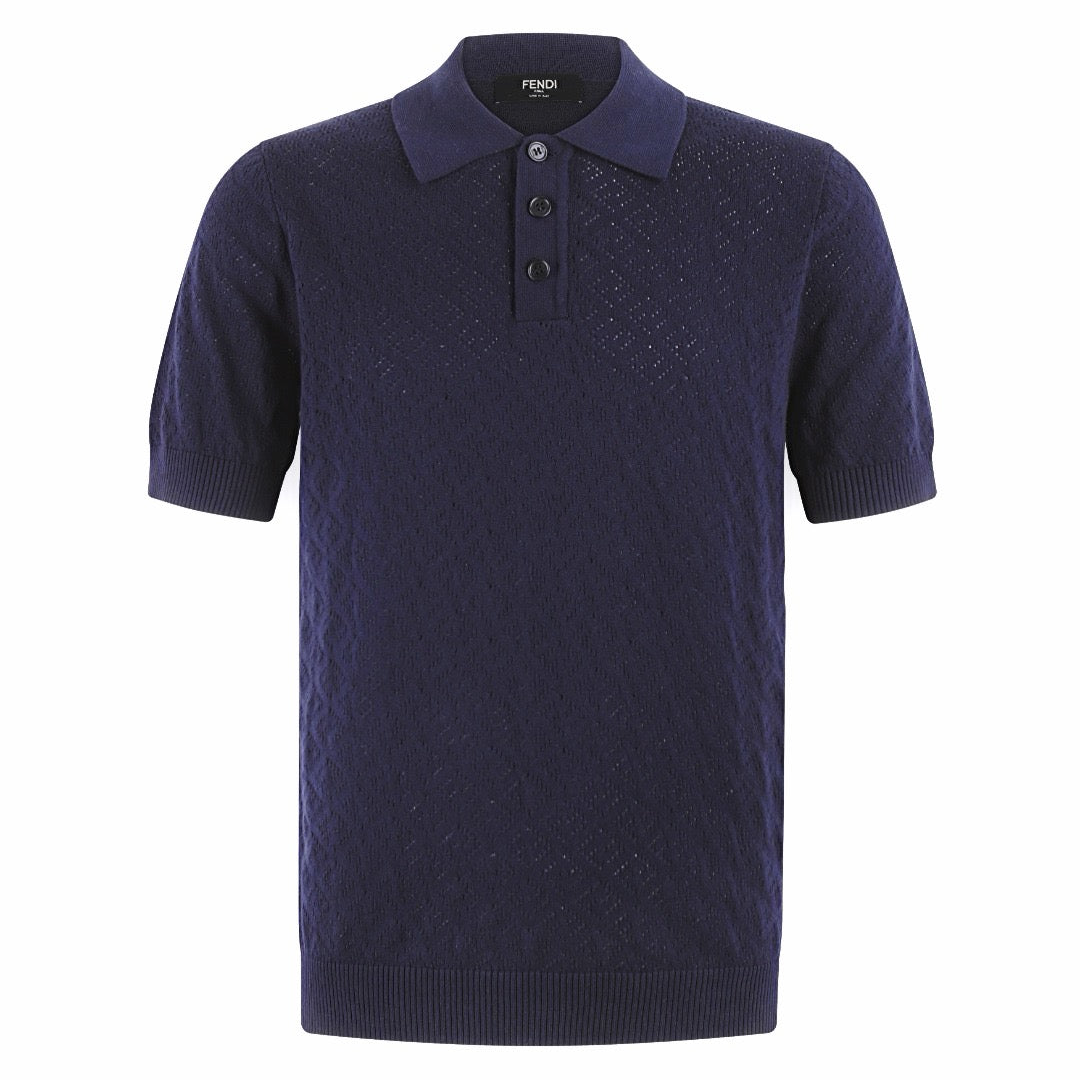 Fendi Cotton and Viscose Tricot Polo Shirt "Dark Blue"