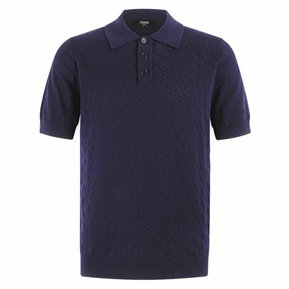 Fendi Cotton and Viscose Tricot Polo Shirt "Dark Blue"