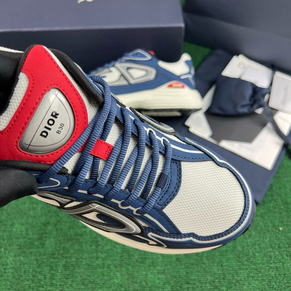 Dior B30 Countdown Sneaker "White Technical Mesh with Deep Blue and Red Technical Fabric"