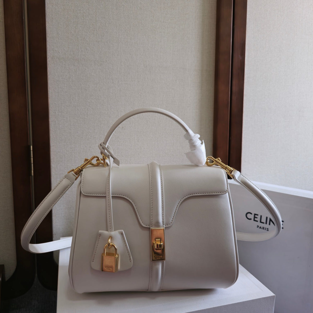 Celine Small 16 Bag in Natural Calfskin "White"
