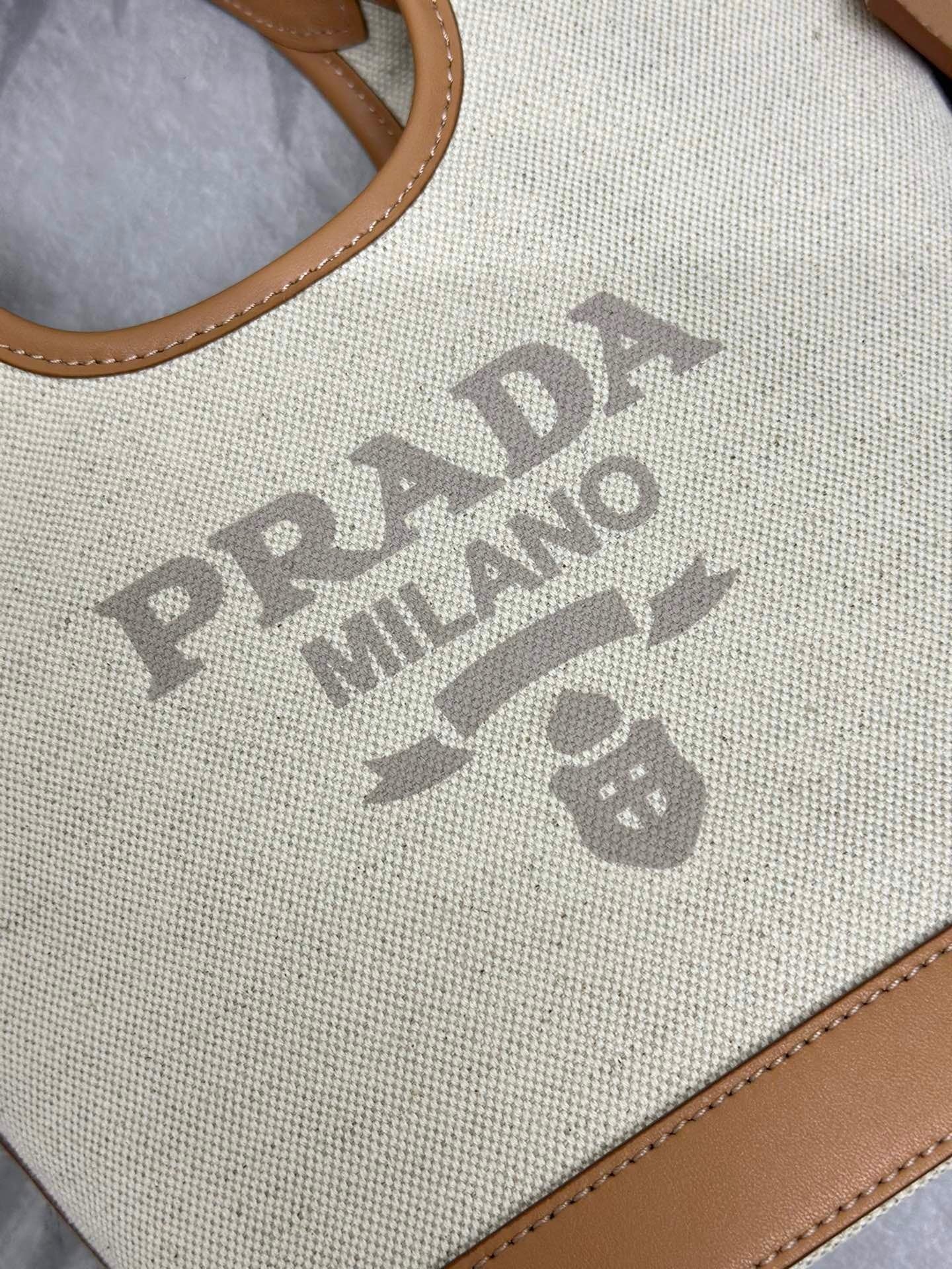 Prada Medium Linen Blend and Leather Tote Bag