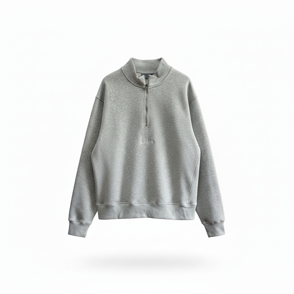 Dior Zip-neck Sweatshirt "Grey Cotton Fleece"
