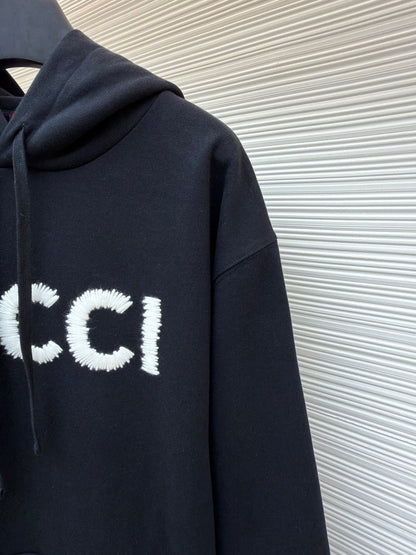 Gucci Embroidered Logo Hoodie "Black"