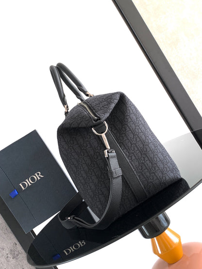 Dior Weekender 40 "Black Dior Oblique Jacquard and Black Grained Calfskin"