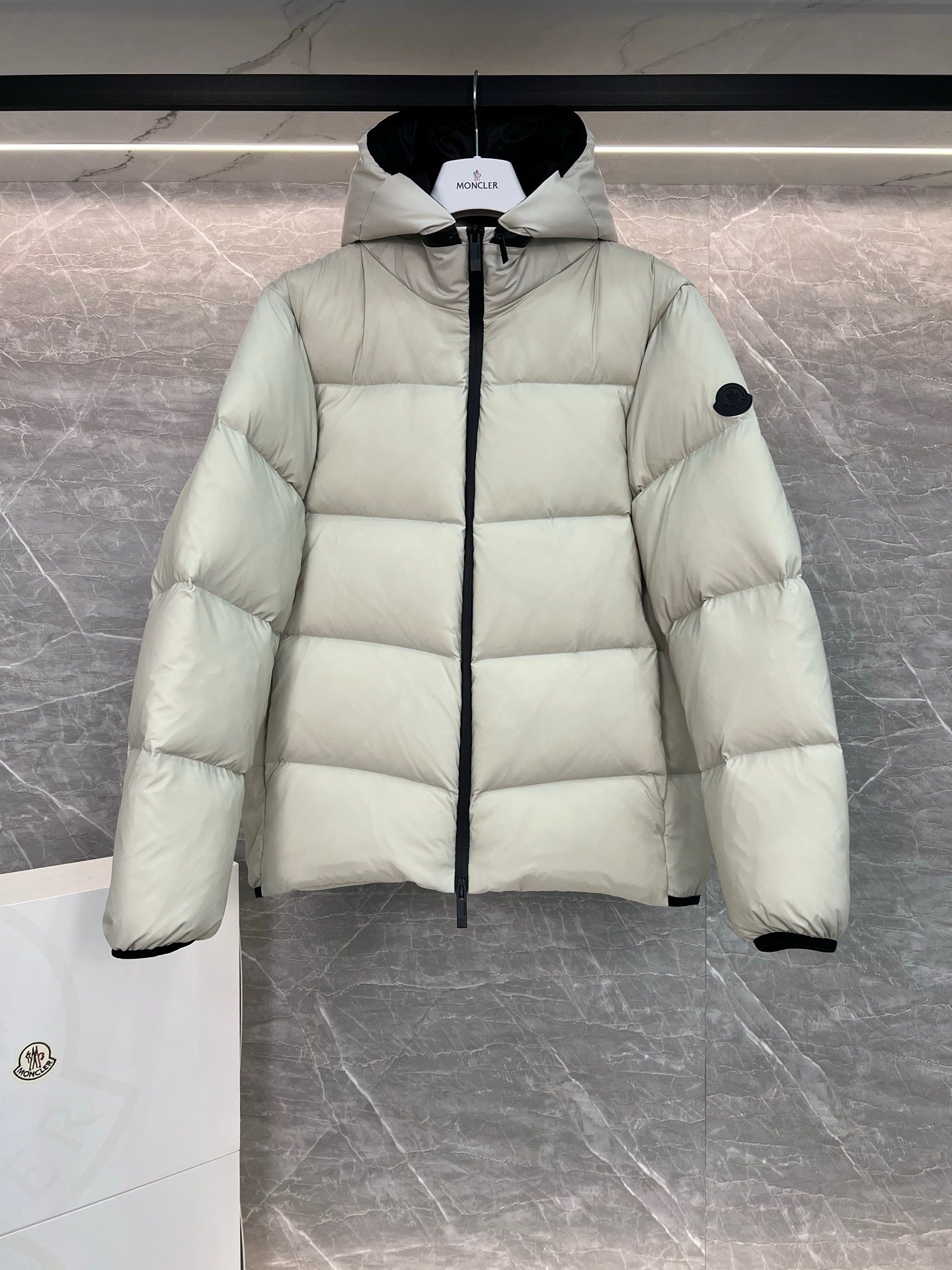 Moncler Forez Hooded Short Down Jacket "Stone Grey"