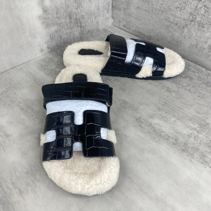 Hermes Chypre Sandals "Black Crocodile Pattern"