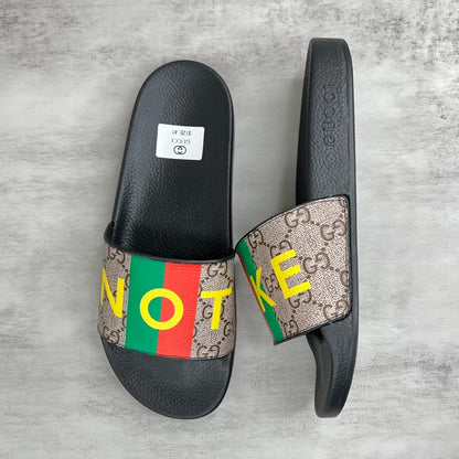 Gucci Not Fake Print Slides "Black-Beige"