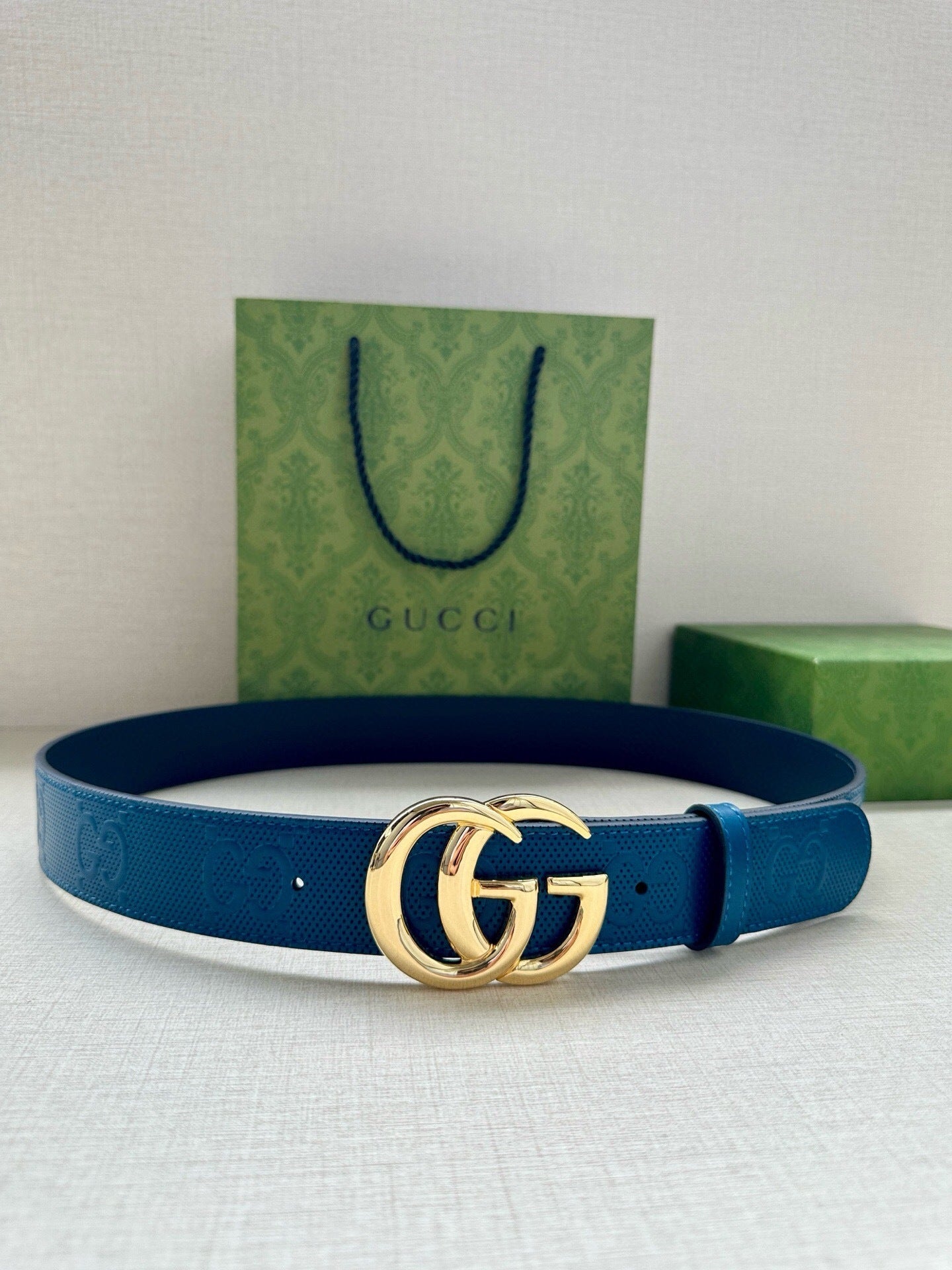 Gucci GG Marmont Leather Belt "Blue"