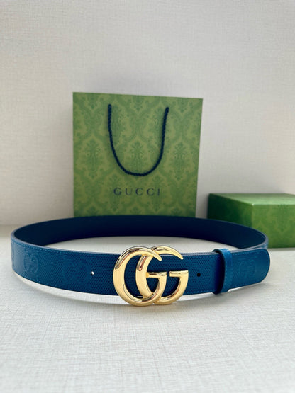Gucci GG Marmont Leather Belt "Blue"