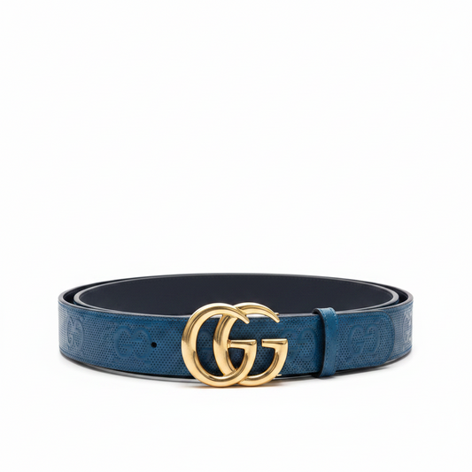 Gucci GG Marmont Leather Belt "Blue"