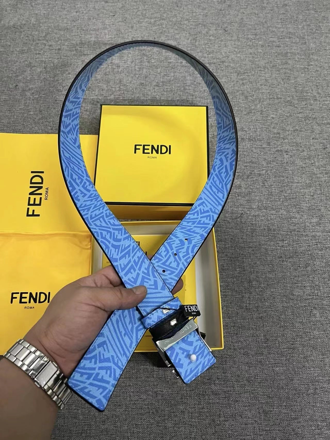 Fendi x Sarah Coleman Fisheye Logo Belt "Black-Blue"